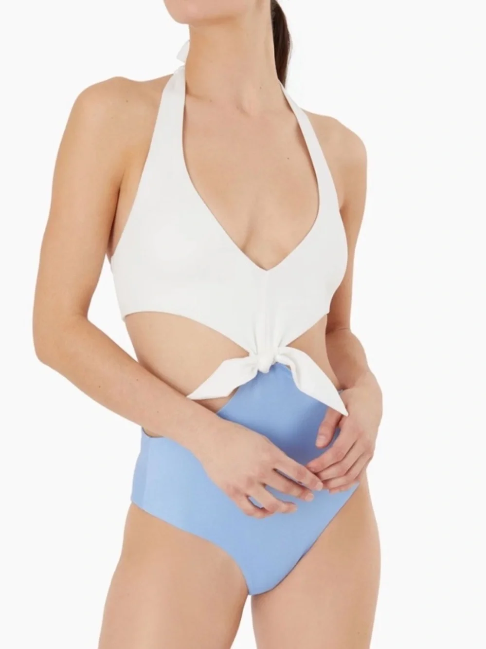 NWT Onia Lucy Halter One-Piece in White and Blue